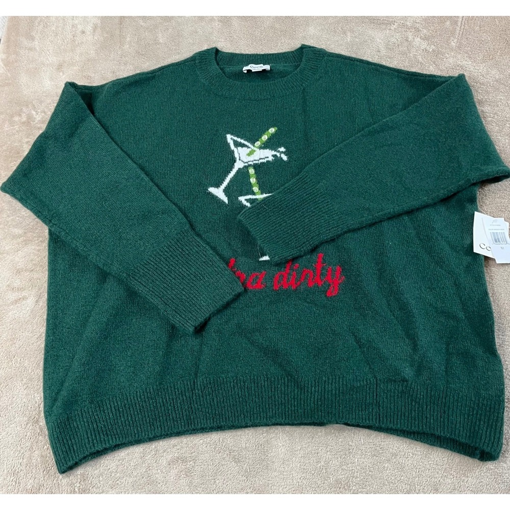 CeCe Extra Dirty Martini Knit Crewneck Sweater Women Size M Green Acrylic New